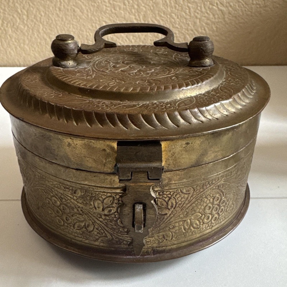 Antique-Style Brass Decorative Jewelry Box - Brown Brass Finish